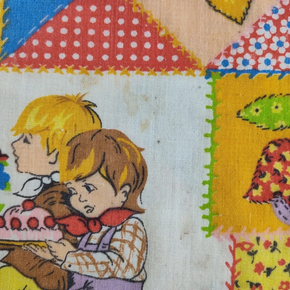 Vintage 1970s Hollie Hobbie Style Patchwork Quilt Blanket Handmade 52x44 Retro
